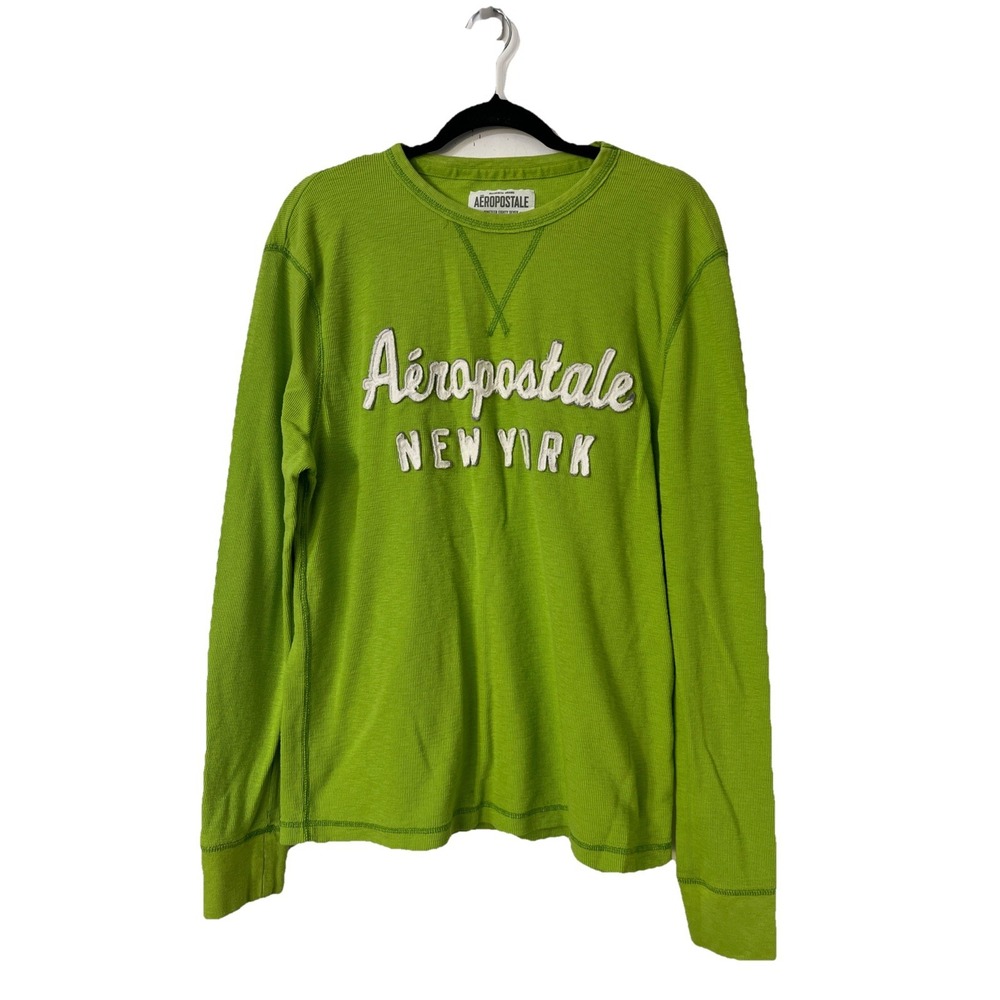 Aeropostale Sweater  Adult Green Sweatshirt Spell Out Logo Stretch Womens XL Y2K